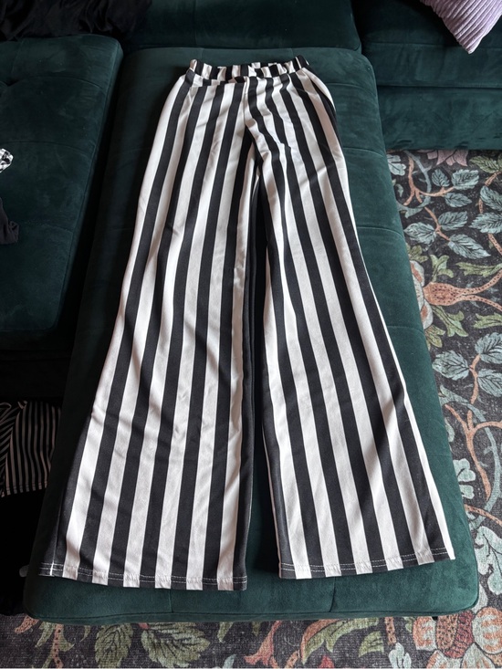 Nasty Gal Pants - Nasty Gal Vertical Black and White Striped Wide Leg Stretchy Waist Pants